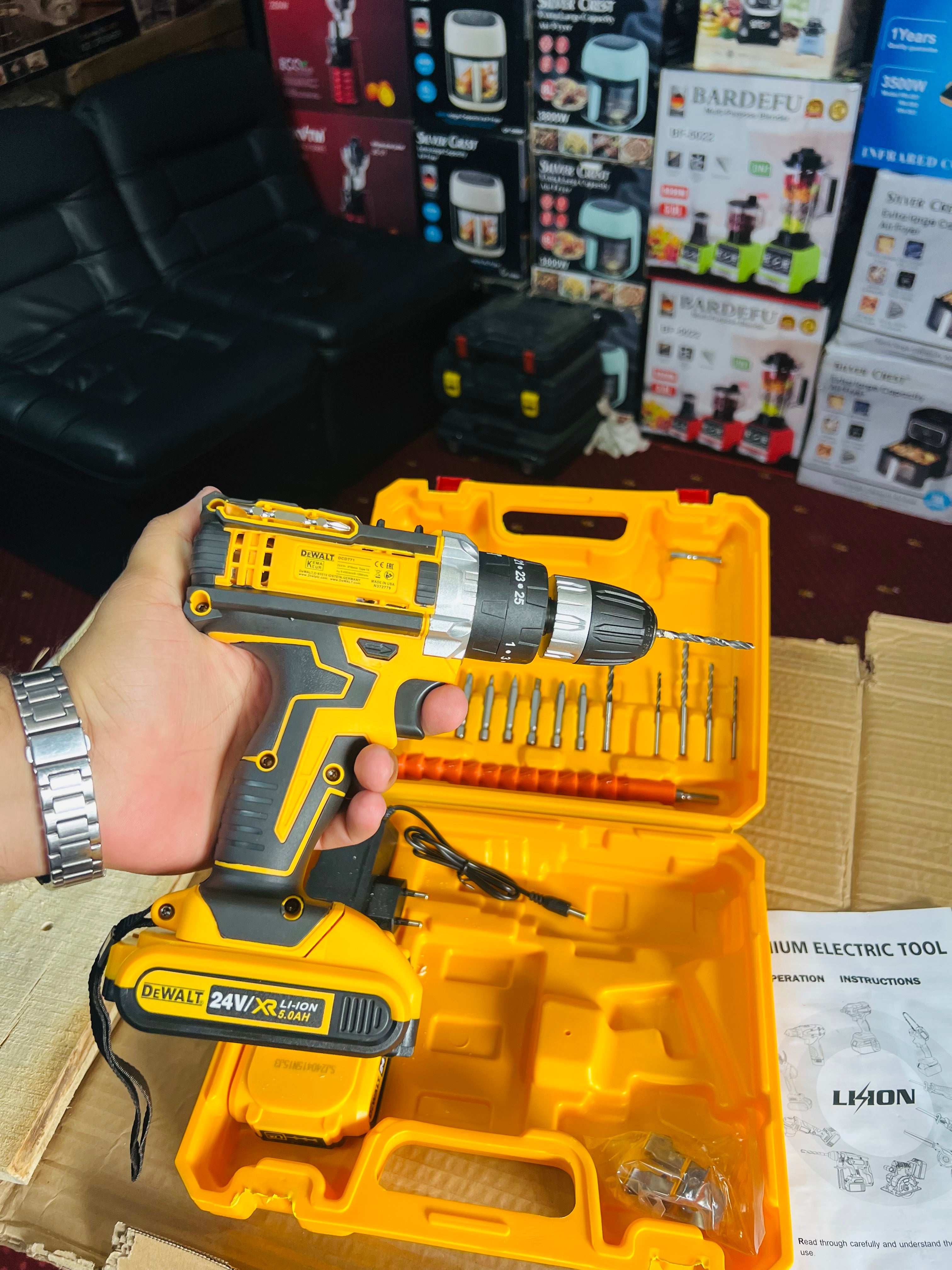 DeWalt Lott imported 24 V Rechargeable Drill machine .Tools Box  Screwdriver 2 lithium battery