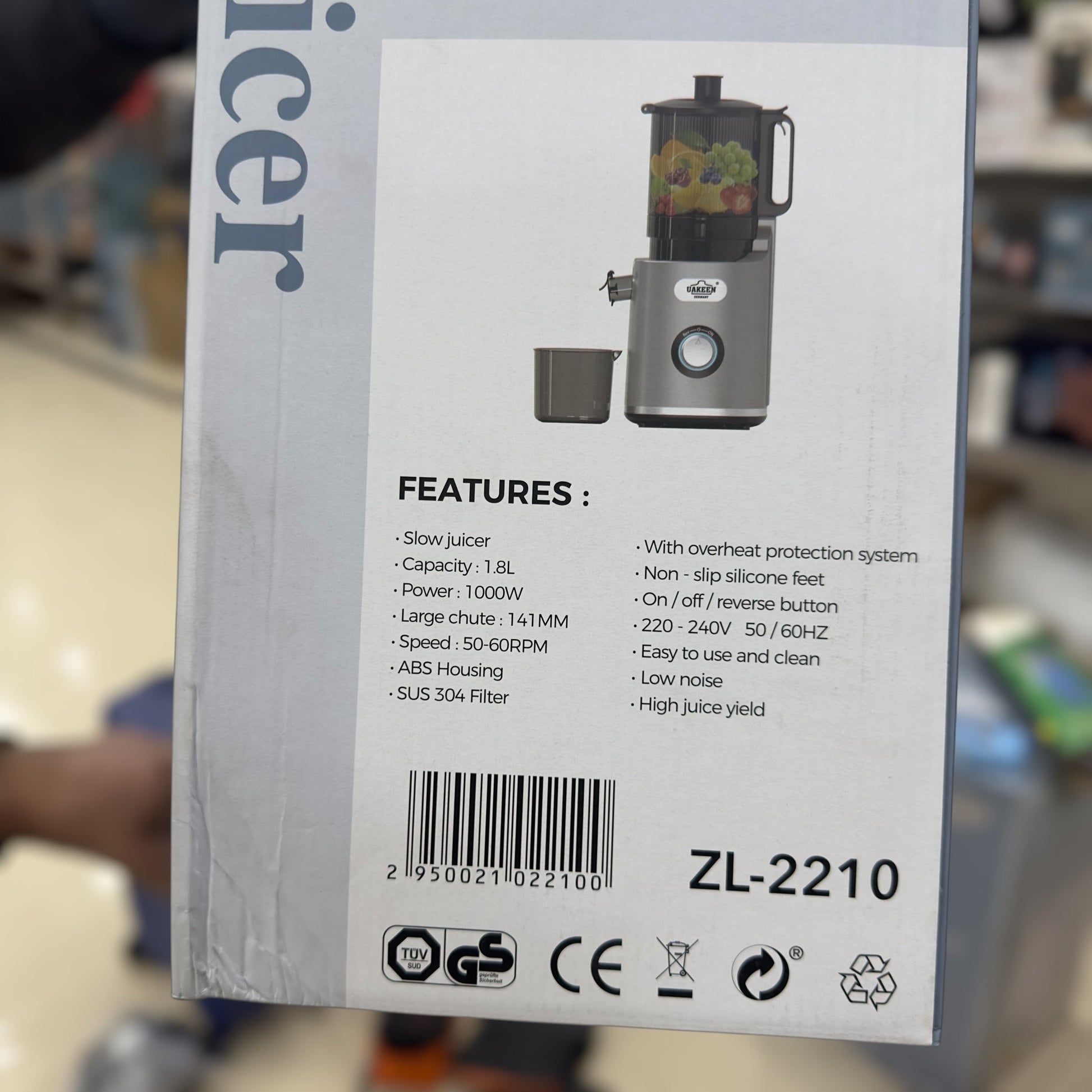 Uakeen Large Feed Slow Juicer ZL-2210